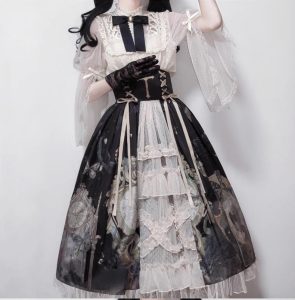 mechanical butterfly lolita split set elegant mid length skirt shirt