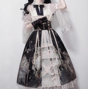 mechanical butterfly lolita split set elegant mid length skirt shirt