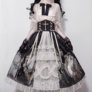 mechanical butterfly lolita split set elegant mid length skirt shirt