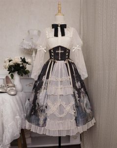 mechanical butterfly lolita split set elegant mid length skirt shirt