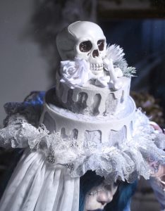 zombie bride, white gothic cake, skull, european dome, christmas tie hat