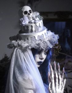 zombie bride, white gothic cake, skull, european dome, christmas tie hat