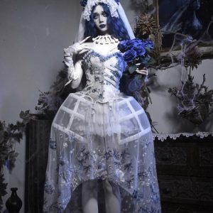 Zombie bride, Gothic rib corset, rib corset, halter dress