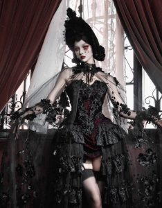 castle horror red gothic velvet corset and strapless top