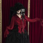 dreaming of a lolita top shirt with long sleeves, dark gothic style and a v neck slimming base layer