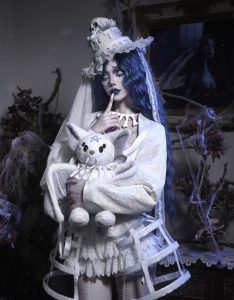 zombie bride, white gothic cake, skull, european dome, christmas tie hat