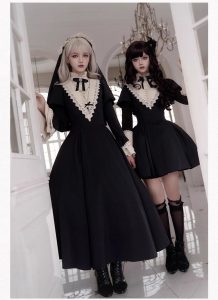 lolita gothic sister black long and short op sleeve apron