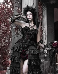 castle horror red gothic velvet corset and strapless top