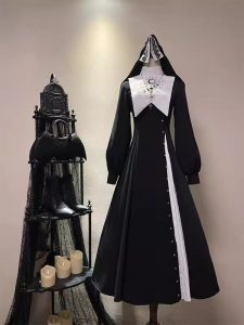 Christmas New Year Battle Outfit Fashion Black and White Nun Dark Gothic Lolita Dress 3 speed bike