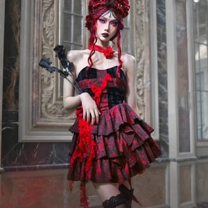 the feast of the underworld: gothic three dimensional rose heavy industry jacquard cross strapless dress for christmas