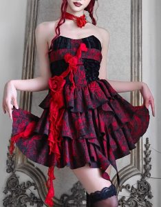 the feast of the underworld: gothic three dimensional rose heavy industry jacquard cross strapless dress for christmas