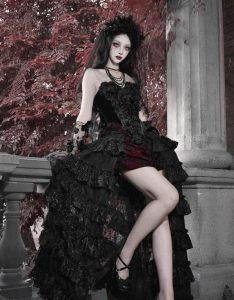 castle horror red gothic velvet corset and strapless top