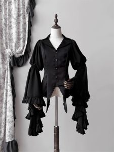 Dreaming of a Lolita top shirt with long sleeves, dark gothic style and a V-neck slimming base layer dreaming of a lolita top shirt with long sleeves, dark gothic style and a v neck slimming base layer