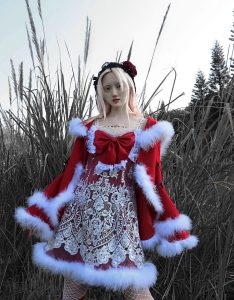 christmas worship gothic bow pu plush woolen coat coat