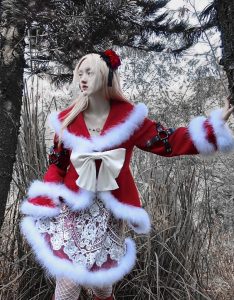 christmas worship gothic bow pu plush woolen coat coat