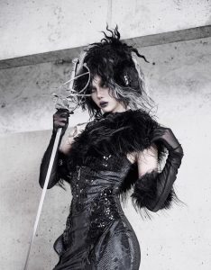 snake eye shadow, snake patterned elastic gothic halter dress, evening dress, fishtail dress for christmas