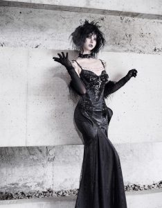 snake eye shadow, snake patterned elastic gothic halter dress, evening dress, fishtail dress for christmas