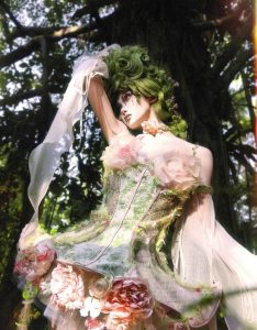 forest spirit flower goddess fishbone chest dress, fairy like and ethereal dress