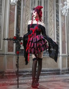the feast of the underworld: gothic three dimensional rose heavy industry jacquard cross strapless dress for christmas