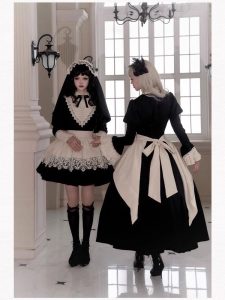 lolita gothic sister black long and short op sleeve apron