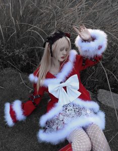 christmas worship gothic bow pu plush woolen coat coat