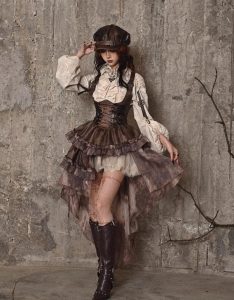 exile journey steampunk maillard pu chest strap strapless skirt for christmas