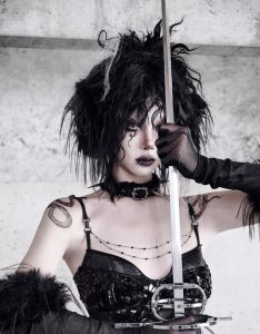 snake eye shadow, snake patterned elastic gothic halter dress, evening dress, fishtail dress for christmas