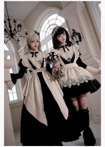 lolita gothic sister black long and short op sleeve apron