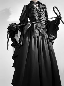 dreaming of a lolita top shirt with long sleeves, dark gothic style and a v neck slimming base layer