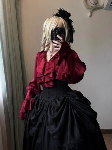 Dreaming of a Lolita top shirt with long sleeves, dark gothic style and a V-neck slimming base layer dreaming of a lolita top shirt with long sleeves, dark gothic style and a v neck slimming base layer