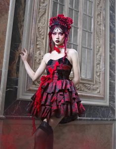 the feast of the underworld: gothic three dimensional rose heavy industry jacquard cross strapless dress for christmas