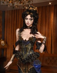 as the lights come on, a niche gilded corset fishbone corset dress from diancang heavy industry for christmas