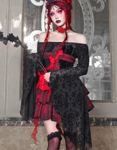 the feast of the underworld: gothic three dimensional rose heavy industry jacquard cross strapless dress for christmas