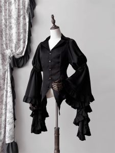 Dreaming of a Lolita top shirt with long sleeves, dark gothic style and a V-neck slimming base layer dreaming of a lolita top shirt with long sleeves, dark gothic style and a v neck slimming base layer