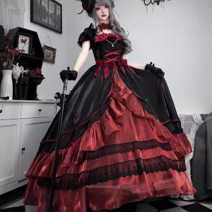 gothic black and red punk style wedding dress