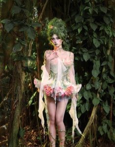 forest spirit flower goddess fishbone chest dress, fairy like and ethereal dress