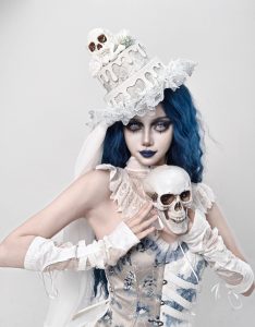 zombie bride, white gothic cake, skull, european dome, christmas tie hat