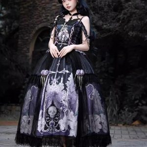lolita Dark Gothic Elegant Dress top Half skirt Set Dress