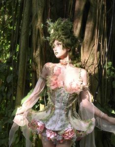forest spirit flower goddess fishbone chest dress, fairy like and ethereal dress