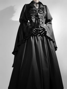 dreaming of a lolita top shirt with long sleeves, dark gothic style and a v neck slimming base layer