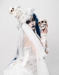 zombie bride, white gothic cake, skull, european dome, christmas tie hat