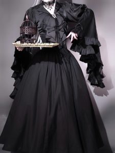 dreaming of a lolita top shirt with long sleeves, dark gothic style and a v neck slimming base layer