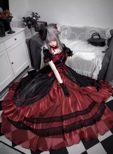gothic black and red punk style wedding dress