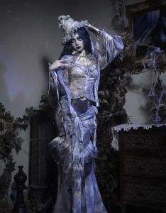 zombie bride, white gothic cake, skull, european dome, christmas tie hat