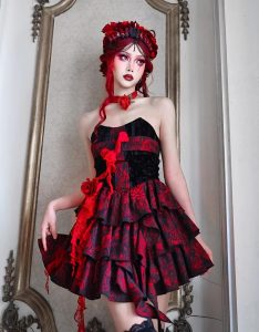 the feast of the underworld: gothic three dimensional rose heavy industry jacquard cross strapless dress for christmas