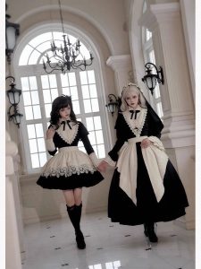 lolita gothic sister black long and short op sleeve apron