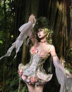 forest spirit flower goddess fishbone chest dress, fairy like and ethereal dress