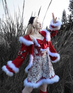 christmas worship gothic bow pu plush woolen coat coat