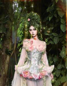 forest spirit flower goddess fishbone chest dress, fairy like and ethereal dress