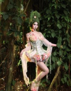 forest spirit flower goddess fishbone chest dress, fairy like and ethereal dress